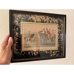 John Leech The Pomponius Ego Day Hand colored etching antique art framed equestr